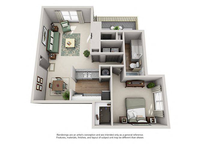 Floor plan layout diagram for 1B Renovation 3